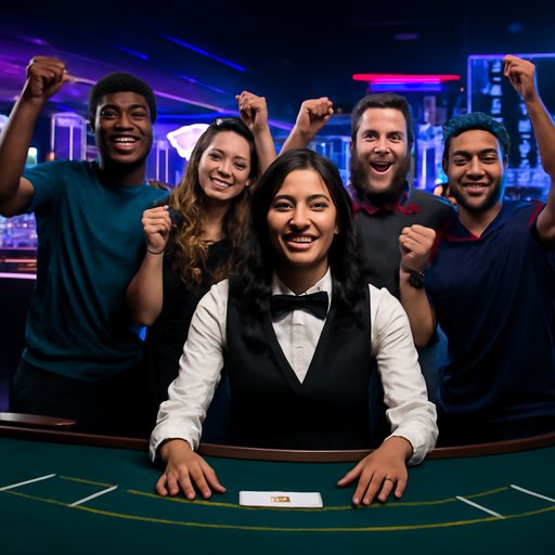 real money slots dealer smiling beside card table